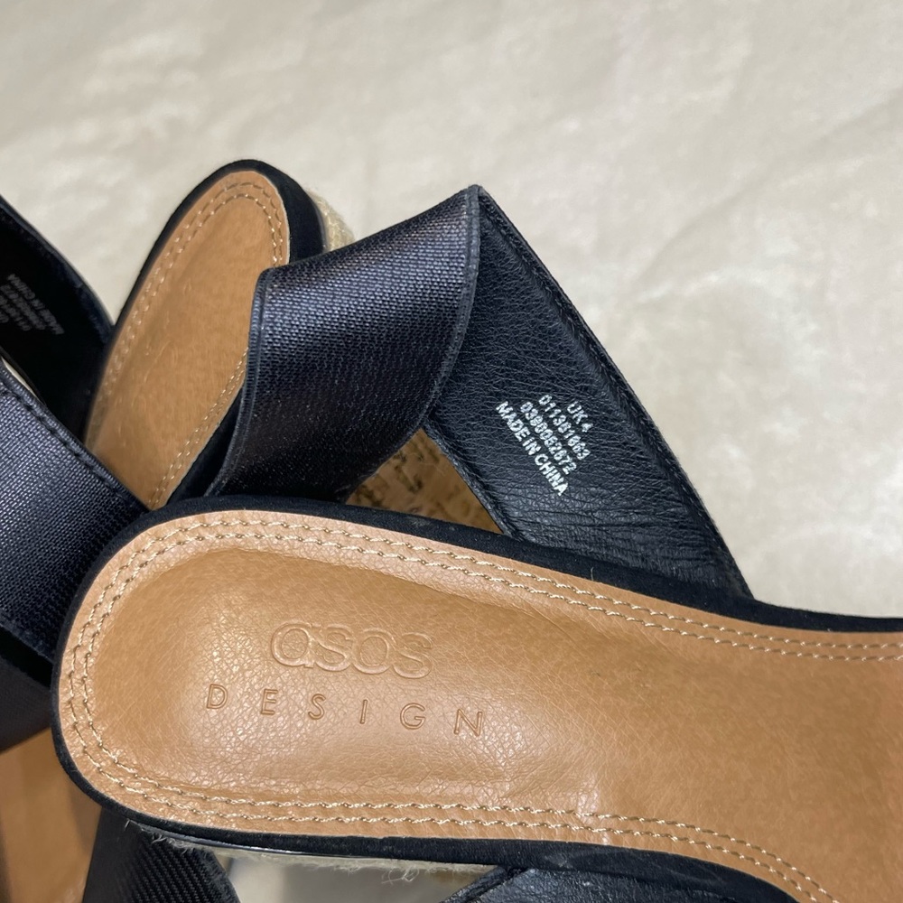 ASOS Design Black Elastic Strap Cork Espadrille Wedge Sandals - Picture 5 of 6